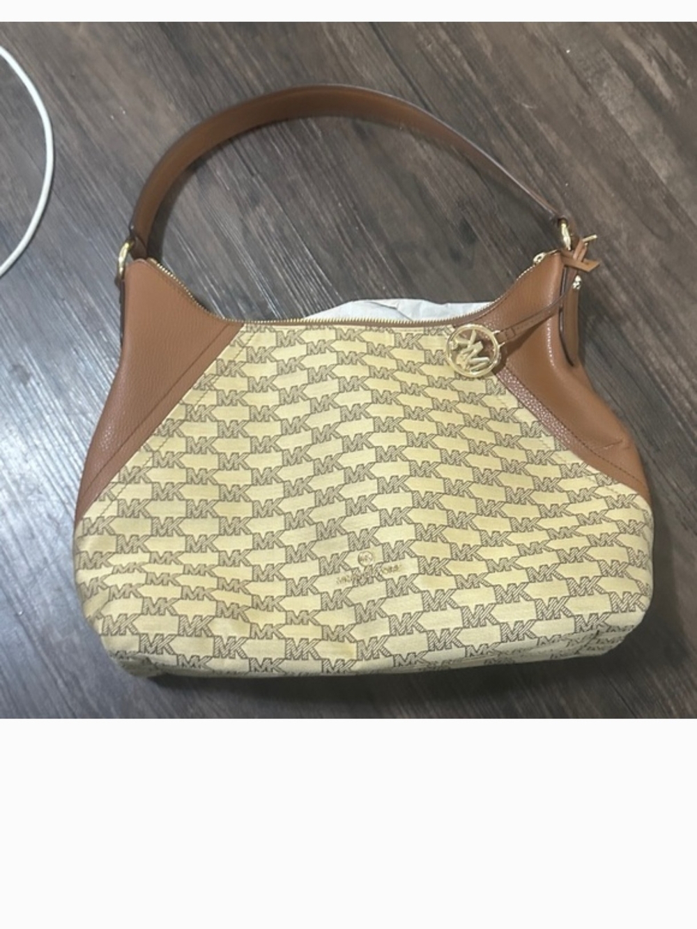 Michael Kors Tan & Beige Signature Canvas Shoulder Hobo